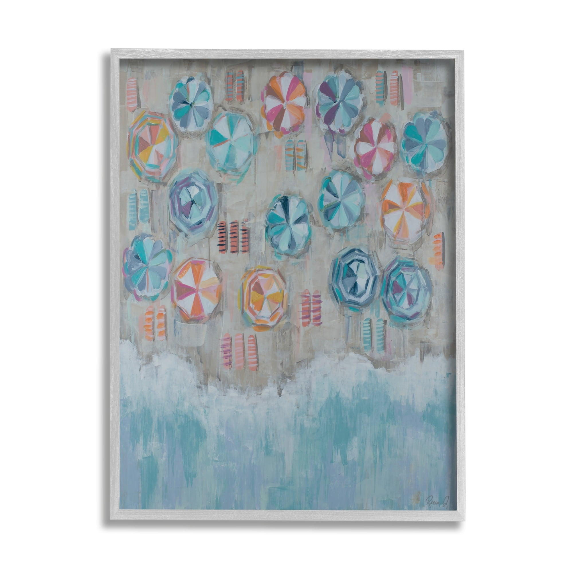 Stupell Industries Busy Beach Coast Aerial Painting Patterned Umbrellas Towels, 11 x 14,Design by Reesa Qualia