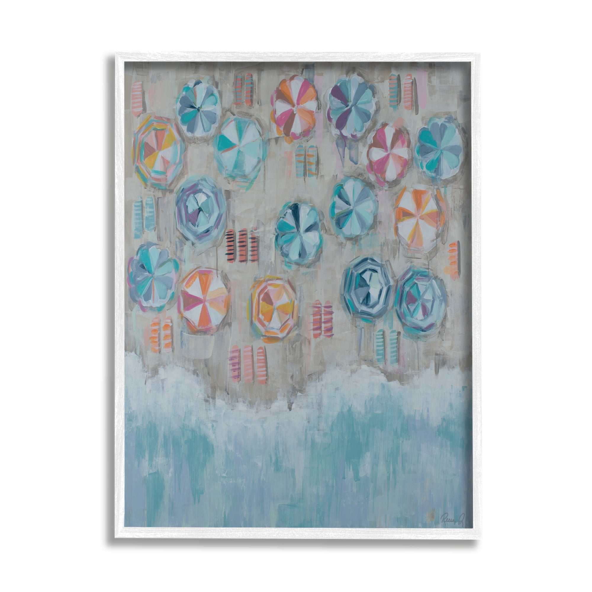 Stupell Industries Busy Beach Coast Aerial Painting Patterned Umbrellas Towels, 16 x 20,Design by Reesa Qualia