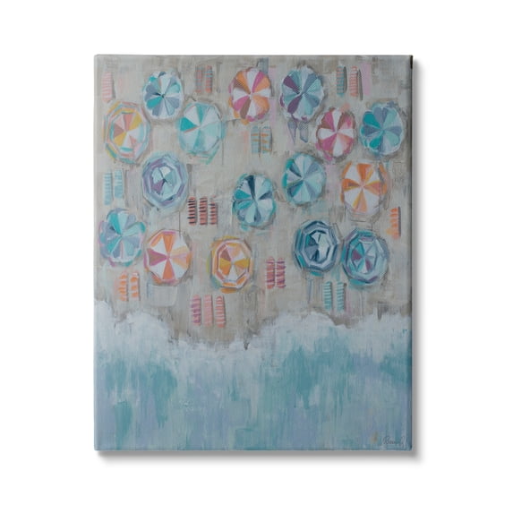 Stupell Industries Busy Beach Coast Aerial Painting Patterned Umbrellas Towels, 36 x 48,Design by Reesa Qualia