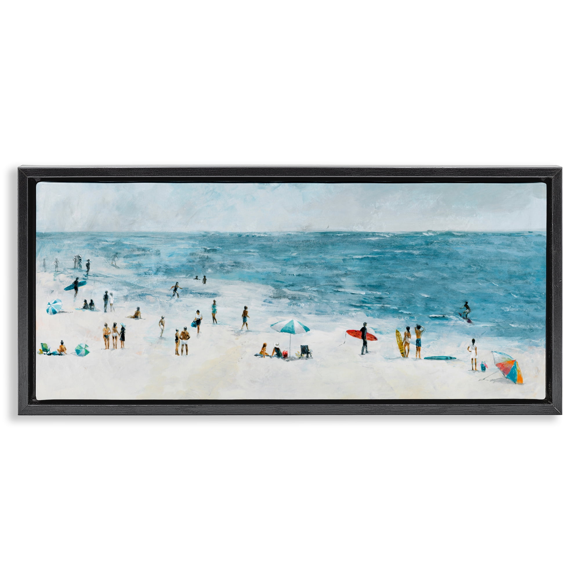 Stupell Industries Busy Beach Coastal Scene Black Framed Floater Canvas Wall Art, design by Lorenzo Collective