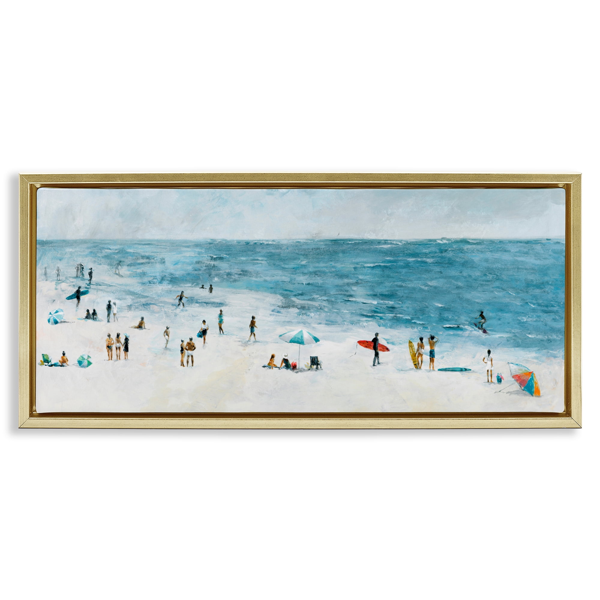 Stupell Industries Busy Beach Coastal Scene Gold Framed Floater Canvas Wall Art, design by Lorenzo Collective