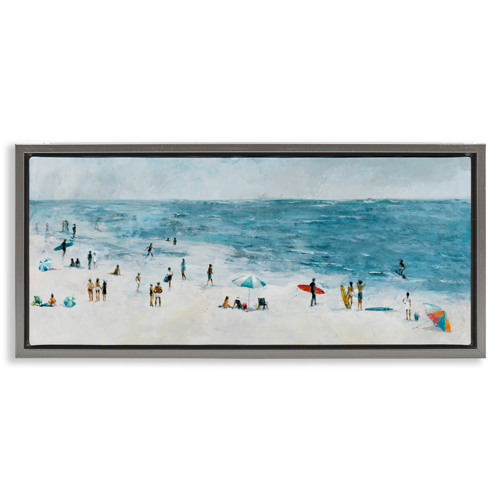 Stupell Industries Busy Beach Coastal Scene Gray Framed Floater Canvas Wall Art, design by Lorenzo Collective