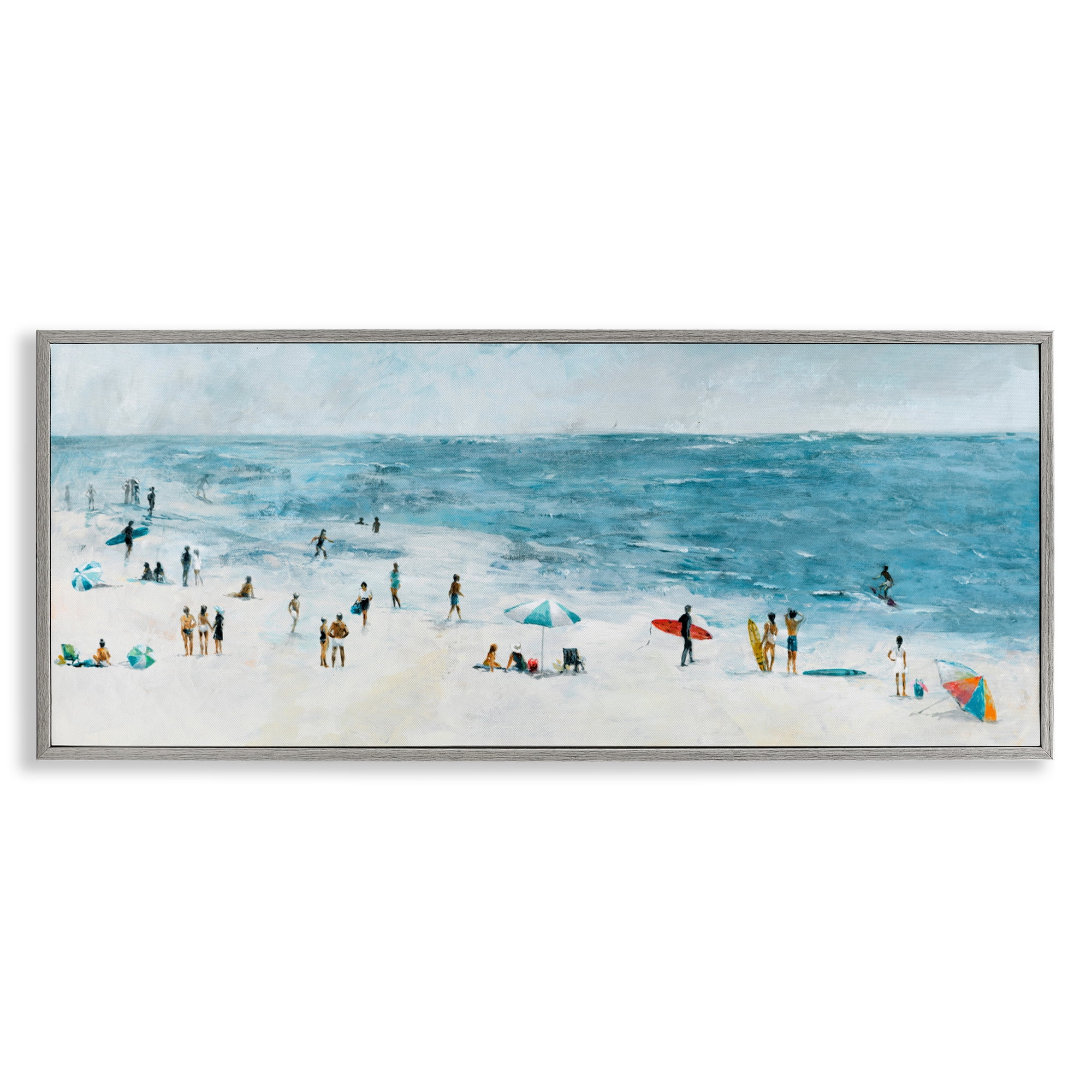 Stupell Industries Busy Beach Coastal Scene Gray Framed Giclee Art, design by Lorenzo Collective