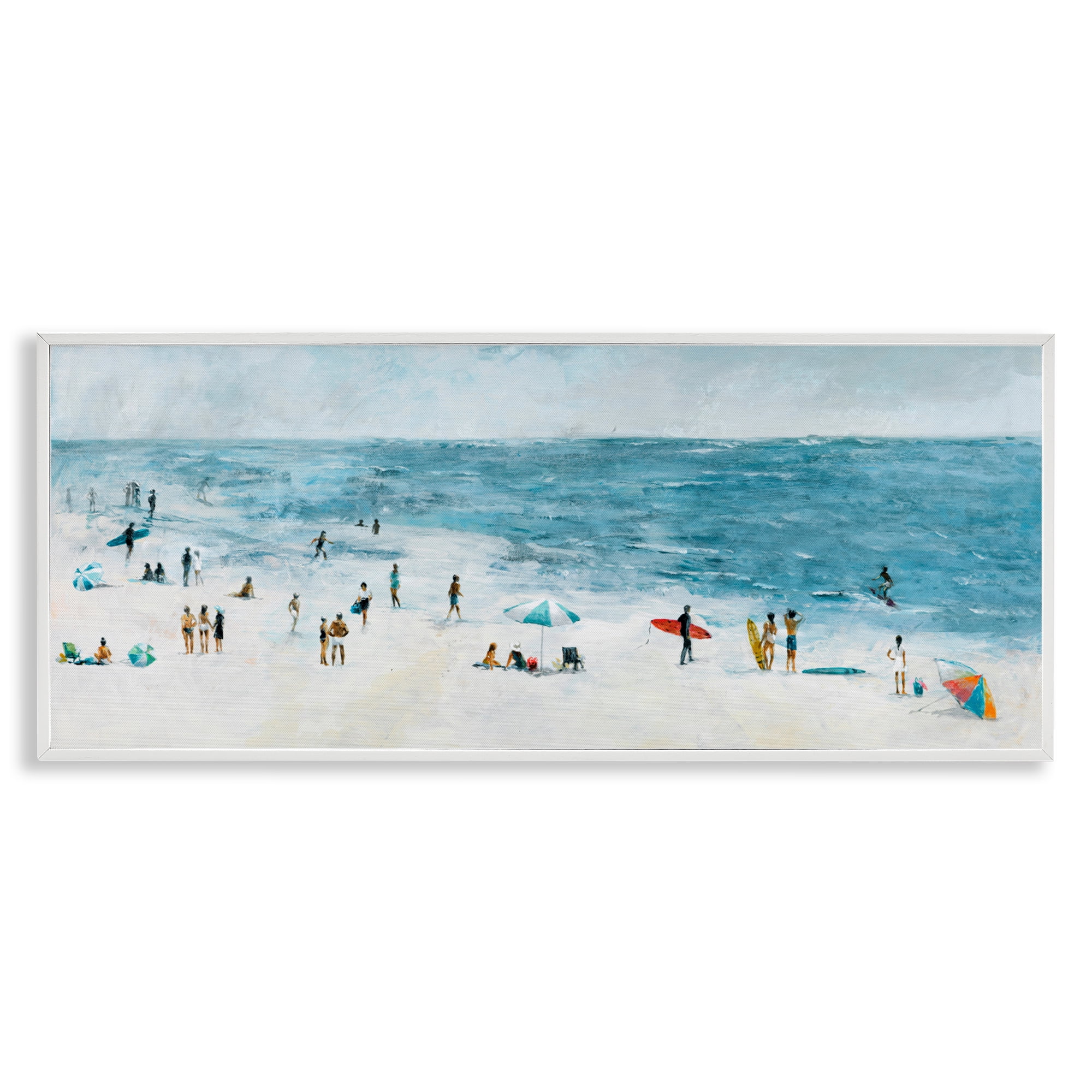 Stupell Industries Busy Beach Coastal Scene White Framed Giclee Art, design by Lorenzo Collective