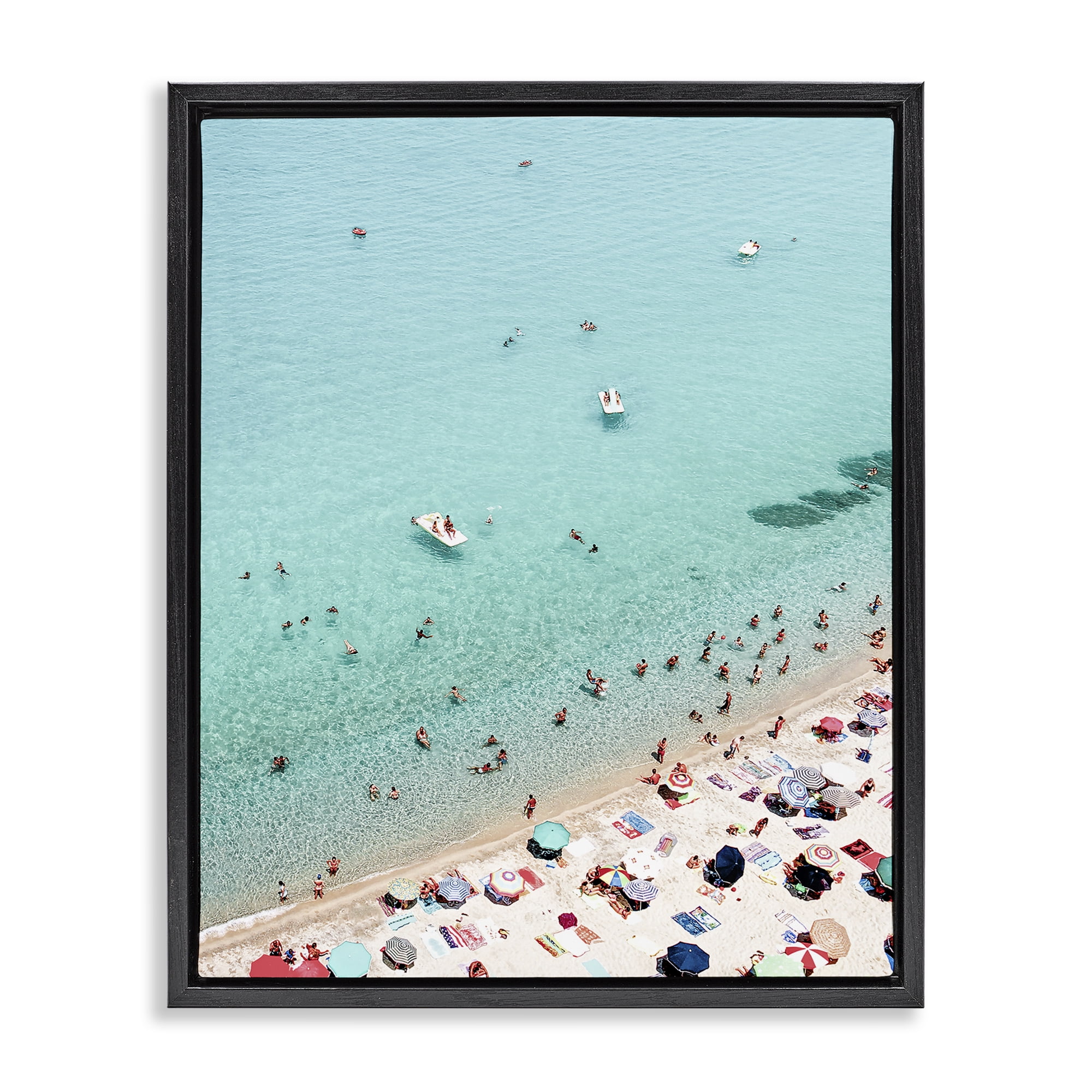 Stupell Industries Busy Beach View Nautical & Beach Photography Black Floater Framed Canvas Art Print Wall Art, 25 x 31