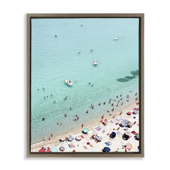 Stupell Industries Busy Beach View Nautical & Beach Photography Brown Floater Framed Canvas Art Print Wall Art, 17 x 21