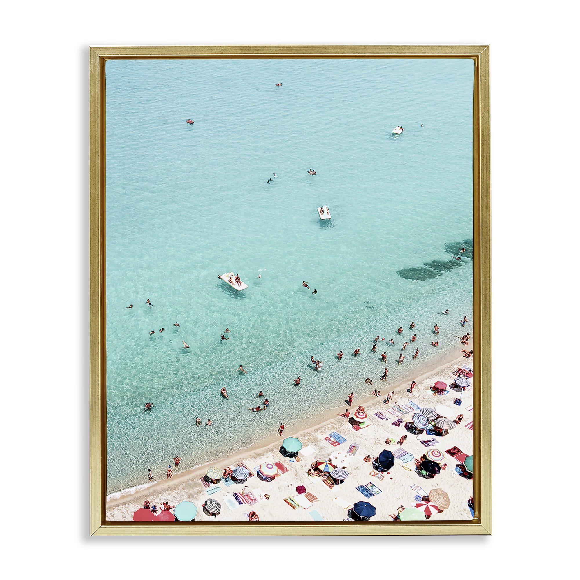 Stupell Industries Busy Beach View Nautical & Beach Photography Gold Floater Framed Canvas Art Print Wall Art, 25 x 31