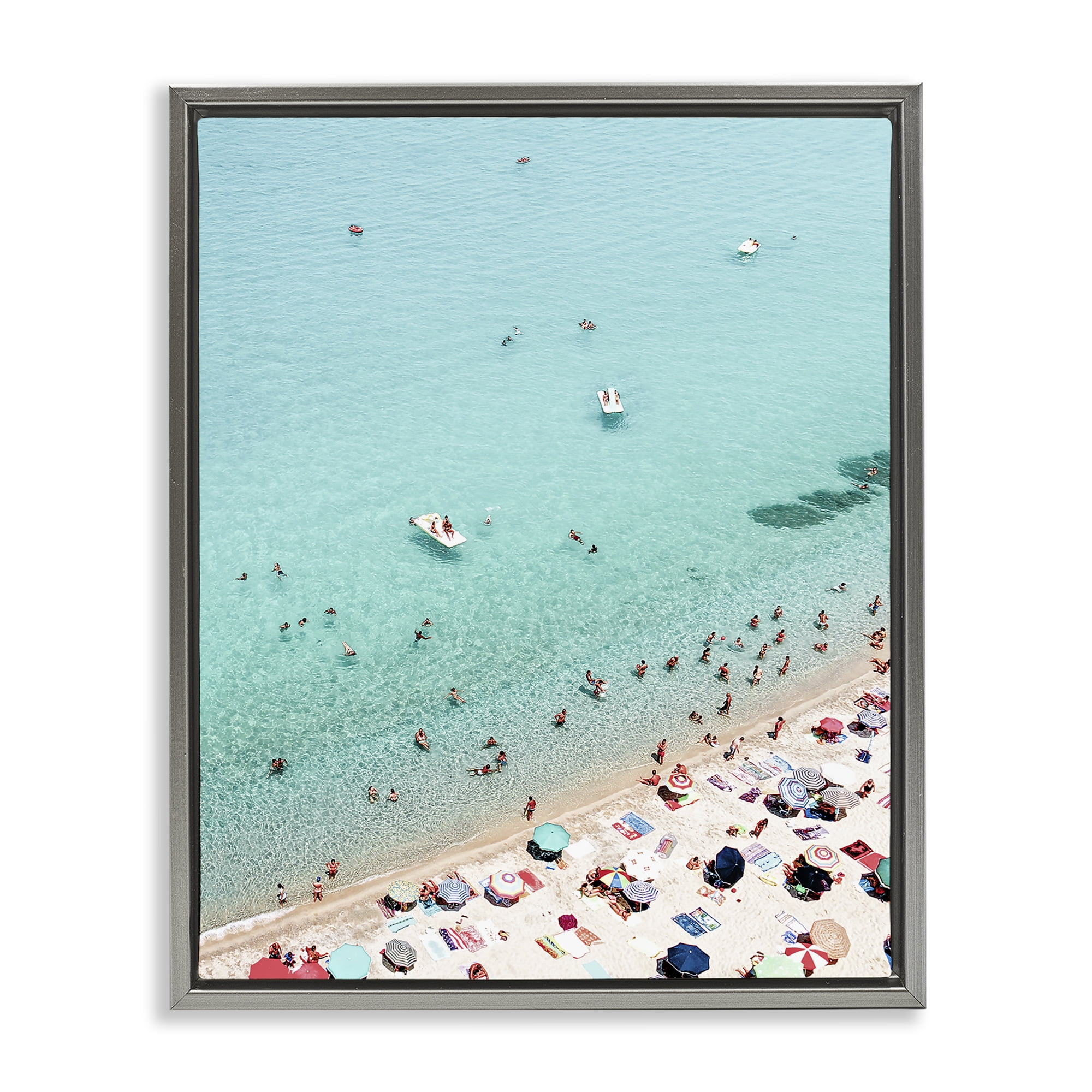 Stupell Industries Busy Beach View Nautical & Beach Photography Gray Floater Framed Canvas Art Print Wall Art, 17 x 21