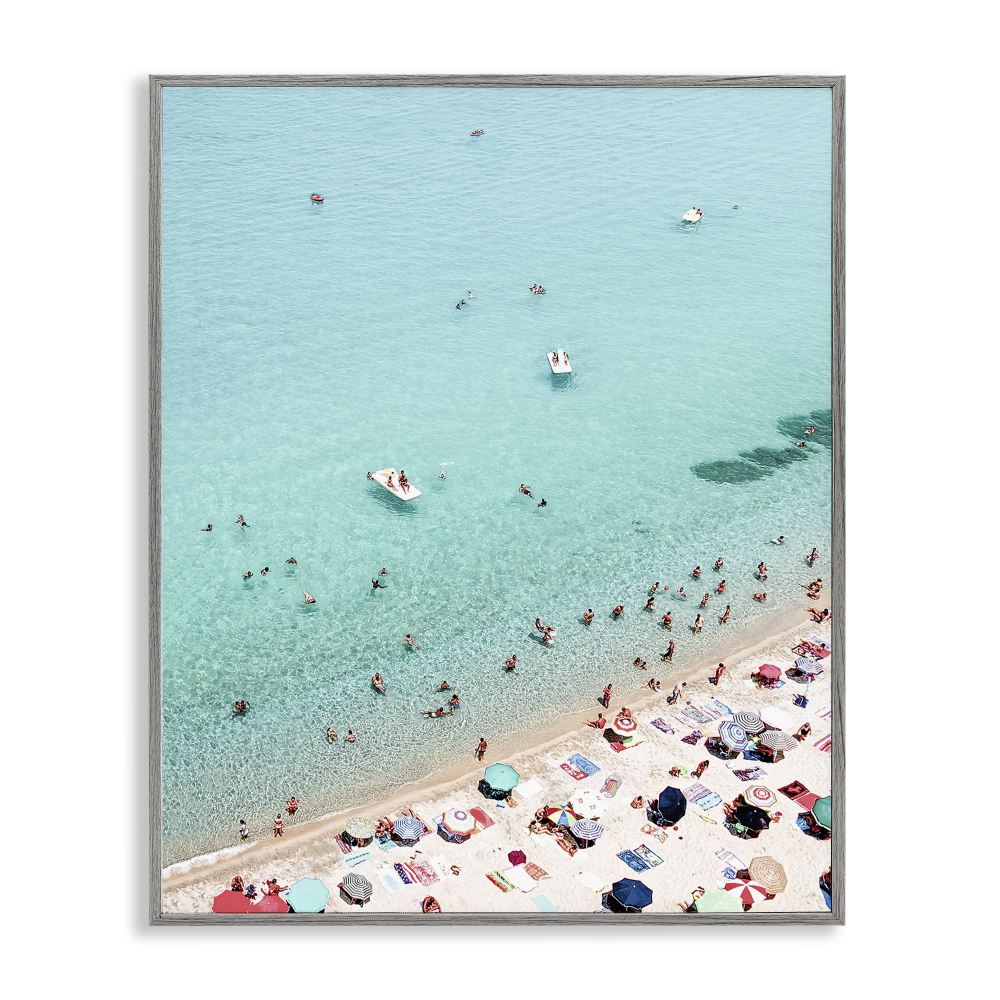 Stupell Industries Busy Beach View Nautical & Beach Photography Gray Framed Art Print Wall Art, 16 x 20