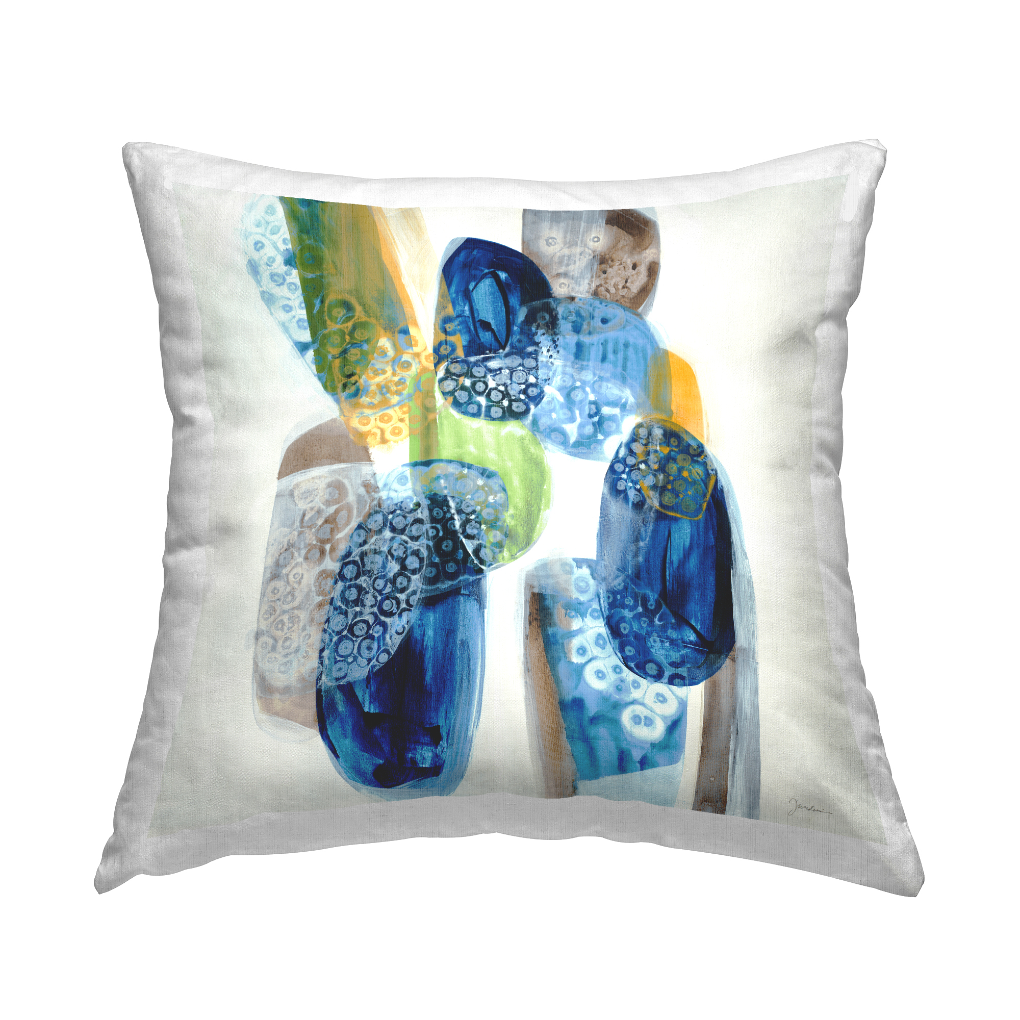 Stupell Industries Busy Blue Abstract Stones Square Decorative Printed Throw Pillow, 18 x 18