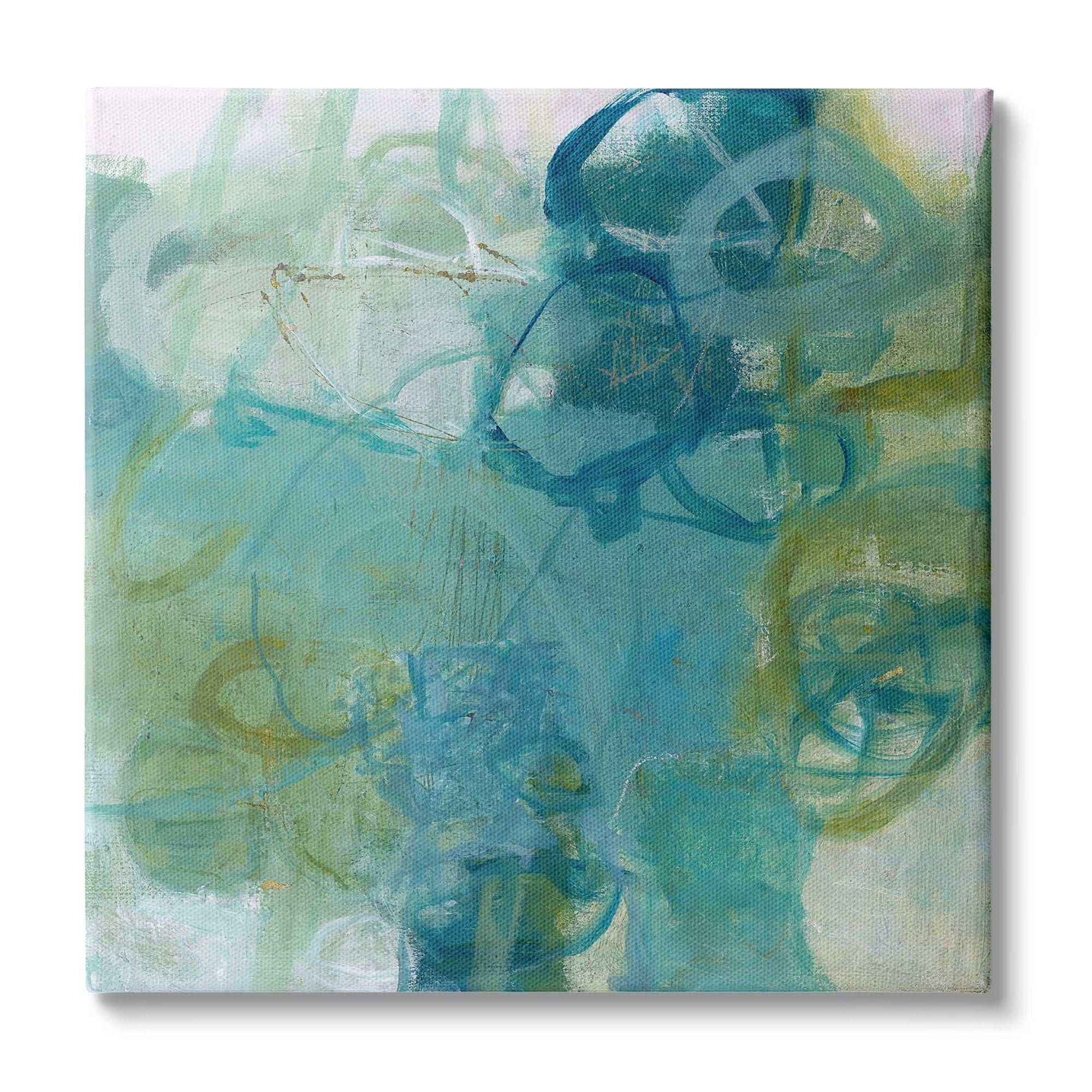 Stupell Industries Busy Blue Green Abstract Painting Overlapping Scribbled Lines, 17 x 17,Design by Carole Leslie
