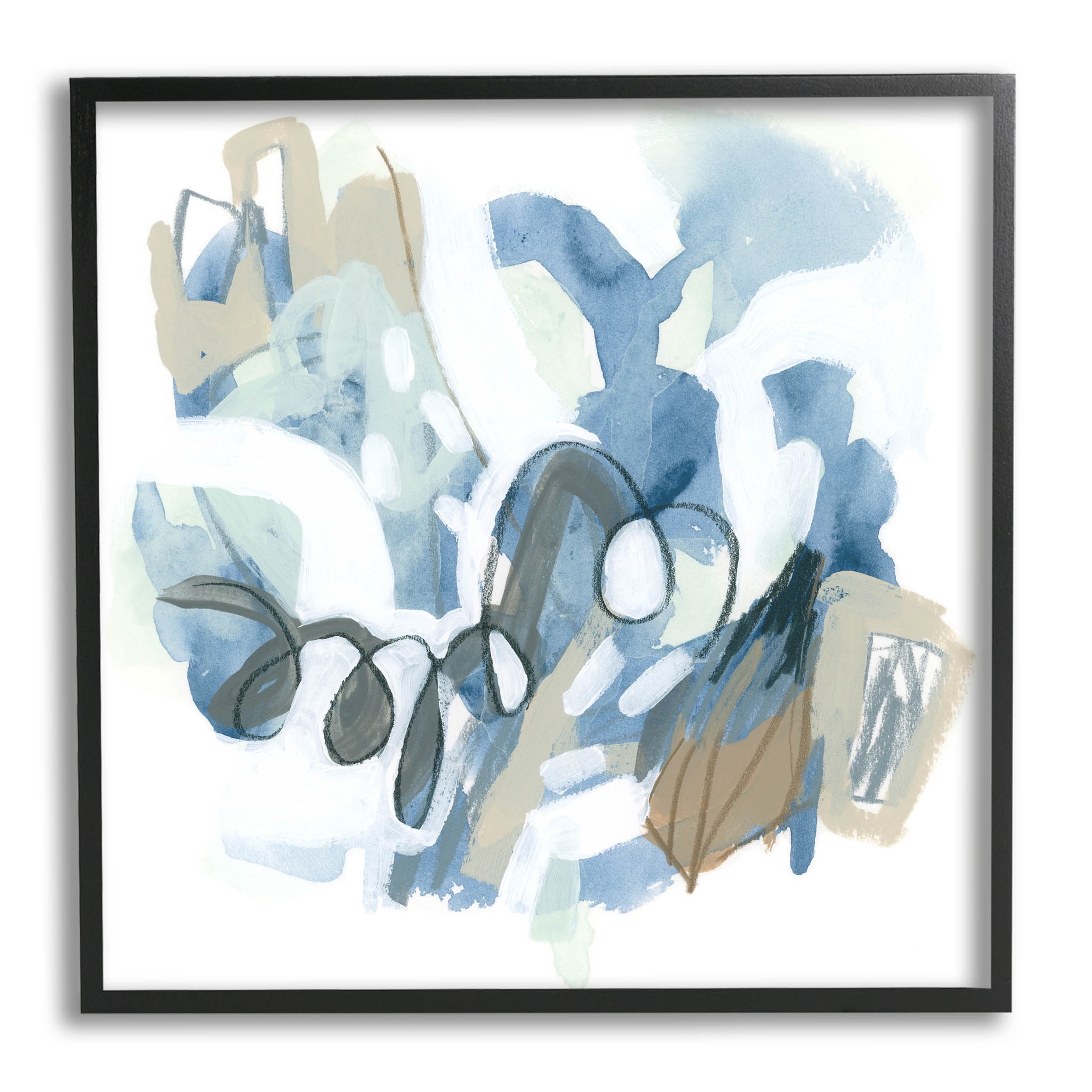 Stupell Industries Busy Blue Shapes Arrangement Painting Black Framed Art Print Wall Art, Design by June Erica Vess