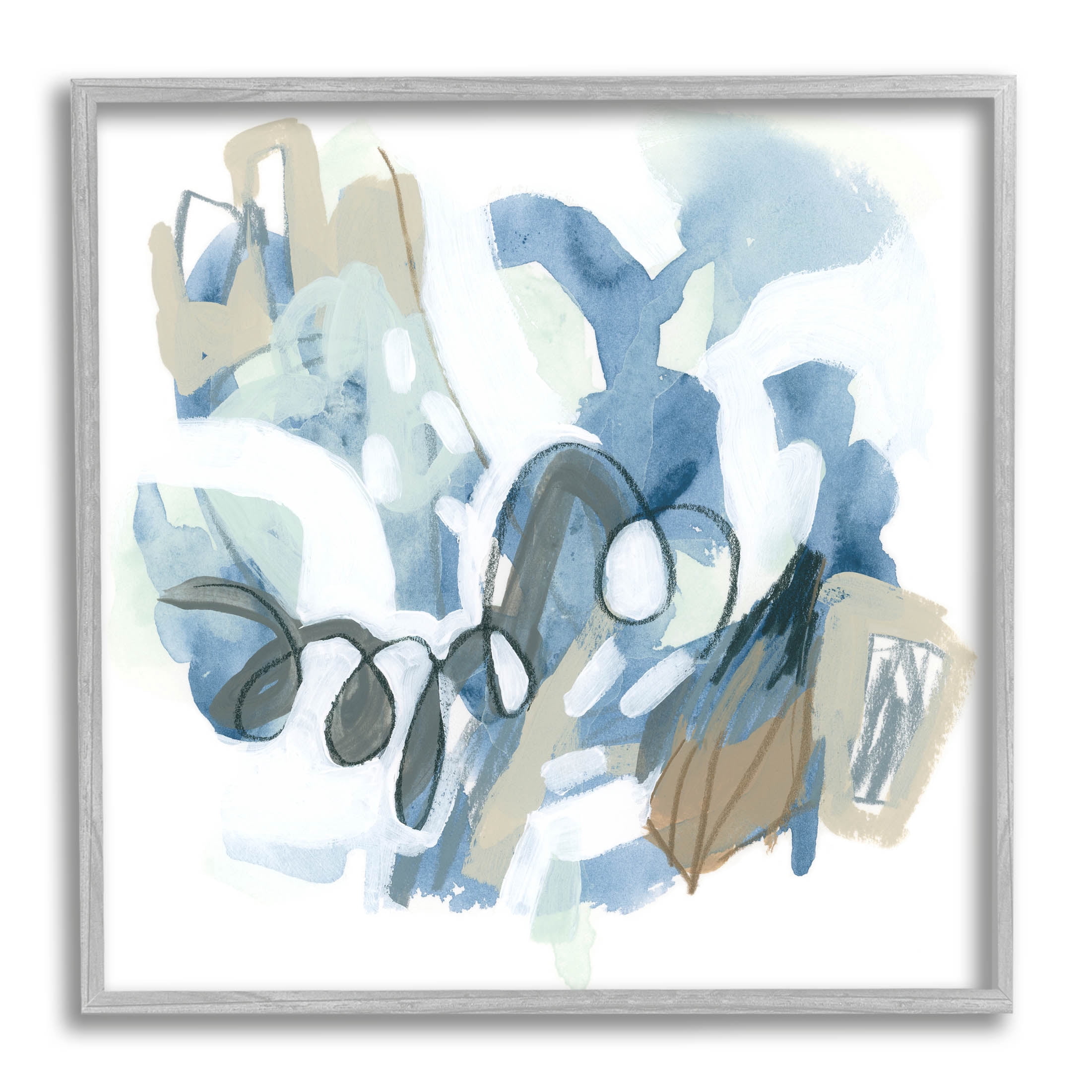 Stupell Industries Busy Blue Shapes Arrangement Painting Gray Framed Art Print Wall Art, Design by June Erica Vess