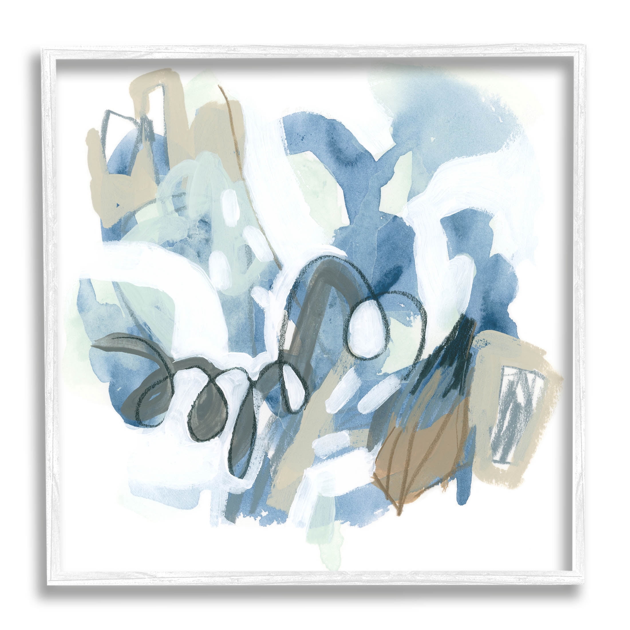 Stupell Industries Busy Blue Shapes Arrangement Painting White Framed Art Print Wall Art, Design by June Erica Vess