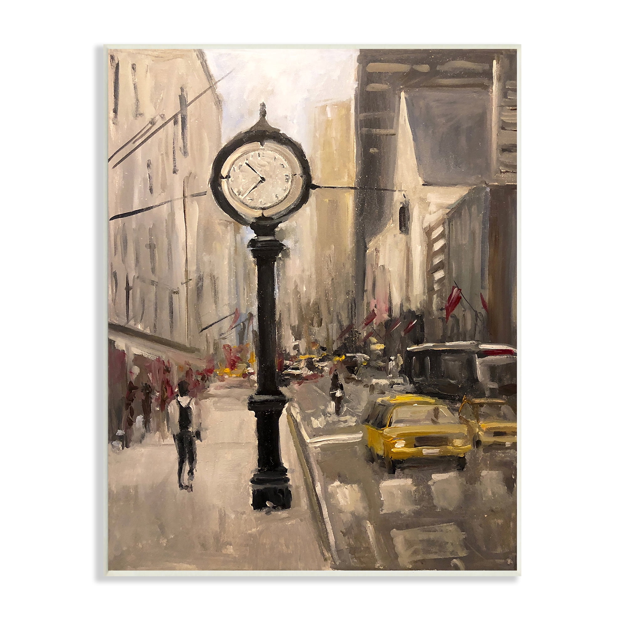 Stupell Industries Busy City Sidewalk Clock Urban Architecture Travel & Places Painting Unframed Art Print Wall Art, 10 x 15