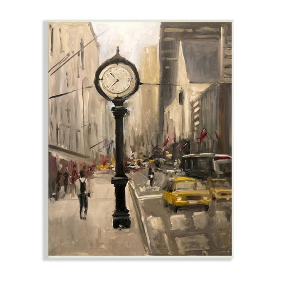Stupell Industries Busy City Sidewalk Clock Urban Architecture Travel & Places Painting Unframed Art Print Wall Art, 10 x 15