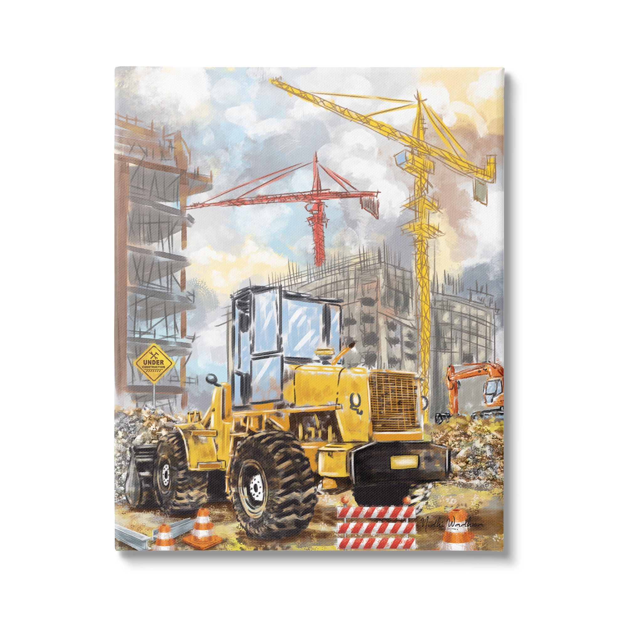 Stupell Industries Busy Construction Site Transportation Painting Gallery Wrapped Canvas Art Print Wall Art, 16 x 20