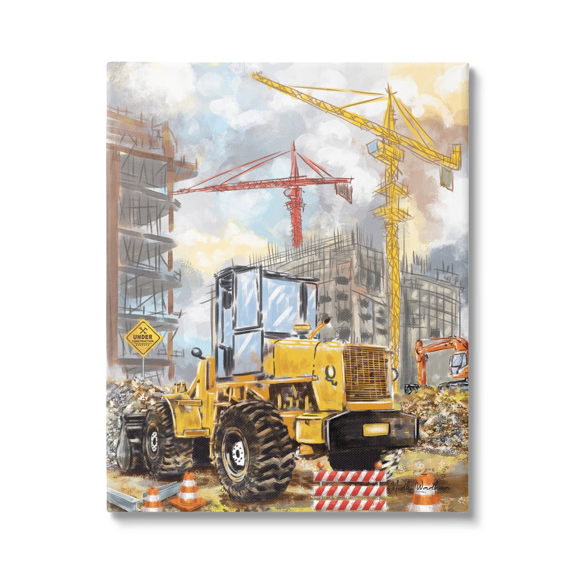 Stupell Industries Busy Construction Site Transportation Painting Gallery Wrapped Canvas Art Print Wall Art, 36 x 48