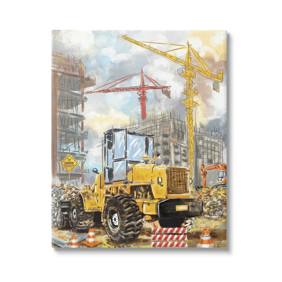 Stupell Industries Busy Construction Site Transportation Painting Gallery Wrapped Canvas Art Print Wall Art, 36 x 48