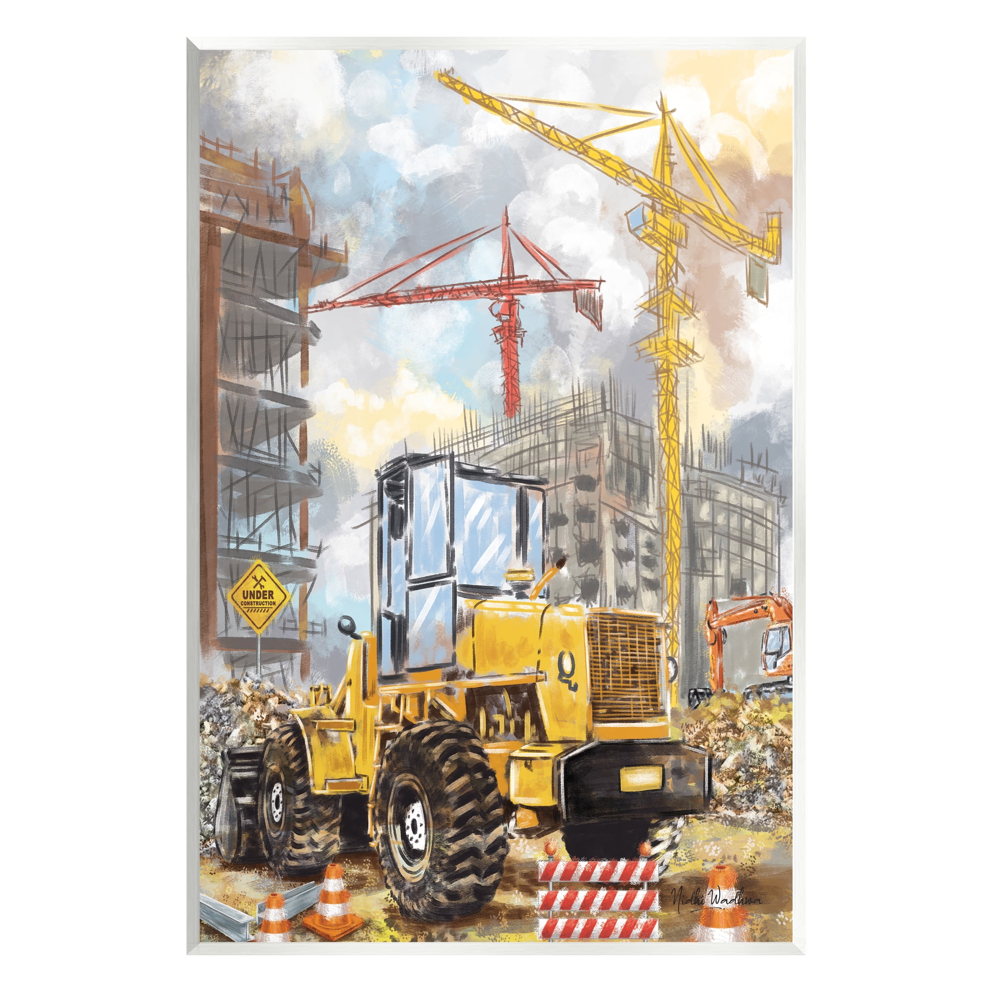 Stupell Industries Busy Construction Site Transportation Painting Unframed Art Print Wall Art, 13 x 19