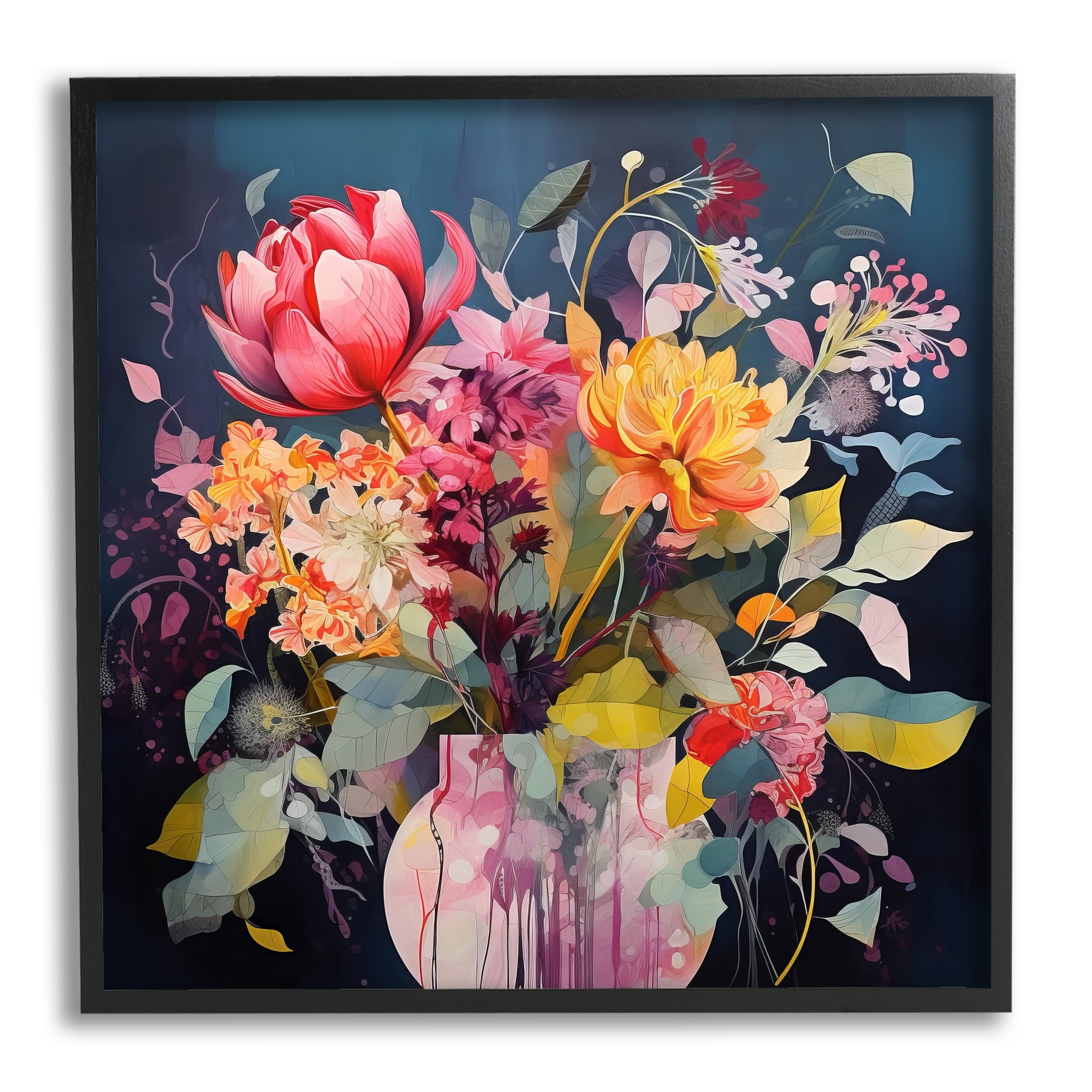 Stupell Industries Busy Modern Blooms Botanical & Floral Painting Black Framed Art Print Wall Art, 17 x 17
