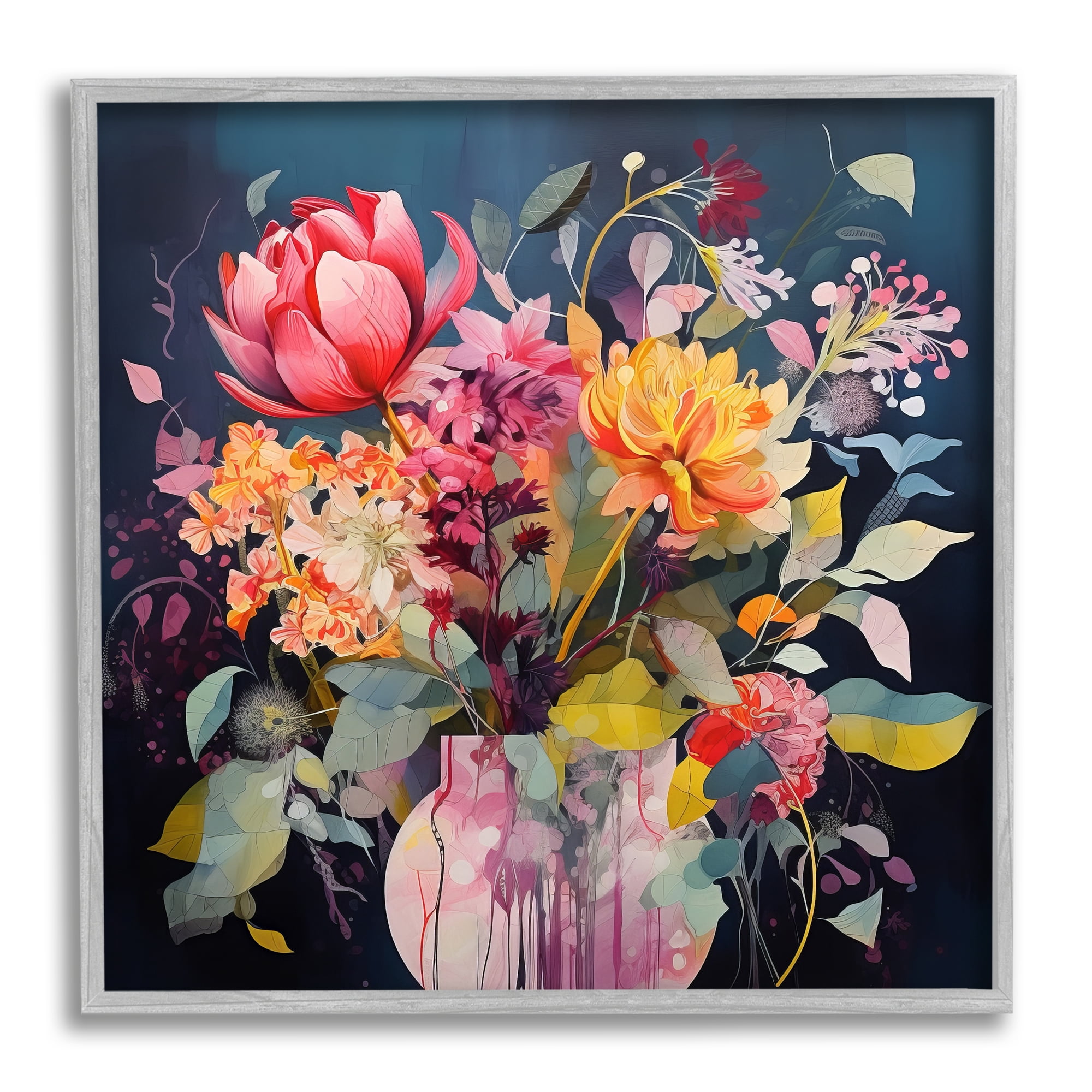 Stupell Industries Busy Modern Blooms Botanical & Floral Painting Gray Framed Art Print Wall Art, 24 x 24