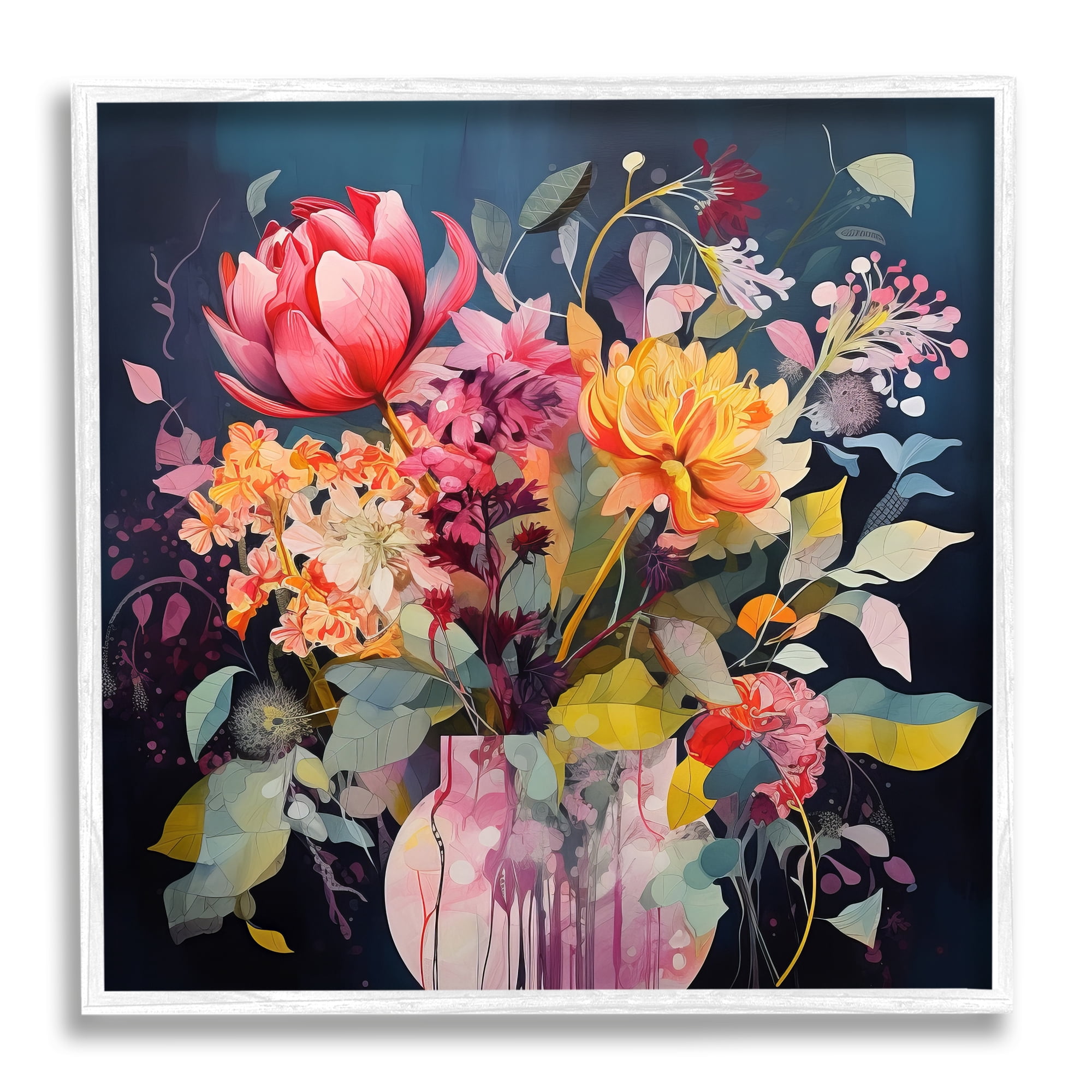 Stupell Industries Busy Modern Blooms Botanical & Floral Painting White Framed Art Print Wall Art, 12 x 12