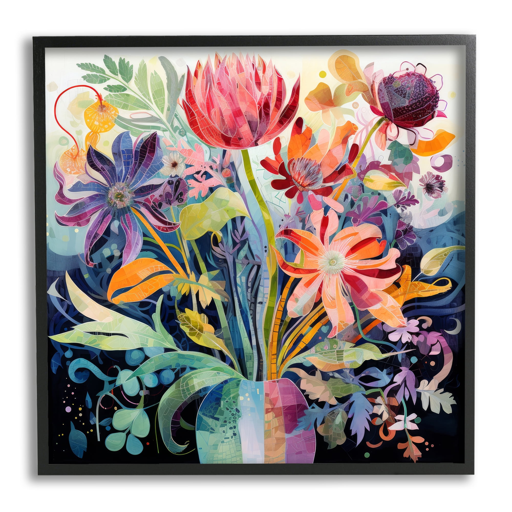 Stupell Industries Busy Modern Florals Botanical & Floral Painting Black Framed Art Print Wall Art, 12 x 12