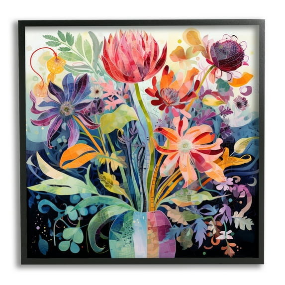 Stupell Industries Busy Modern Florals Botanical & Floral Painting Black Framed Art Print Wall Art, 17 x 17