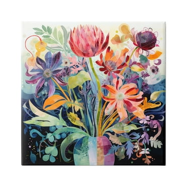 Stupell Industries Busy Modern Florals Botanical & Floral Painting Gallery Wrapped Canvas Art Print Wall Art, 17 x 17