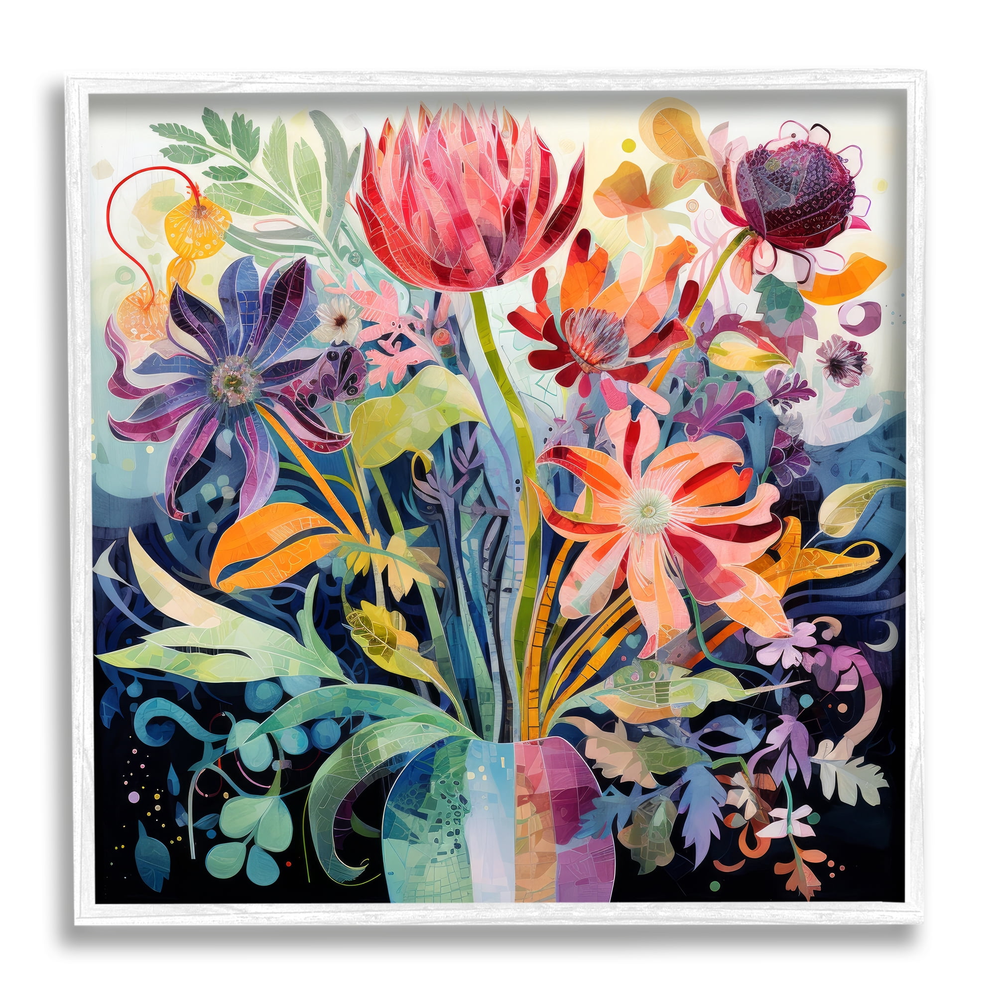 Stupell Industries Busy Modern Florals Botanical & Floral Painting White Framed Art Print Wall Art, 17 x 17