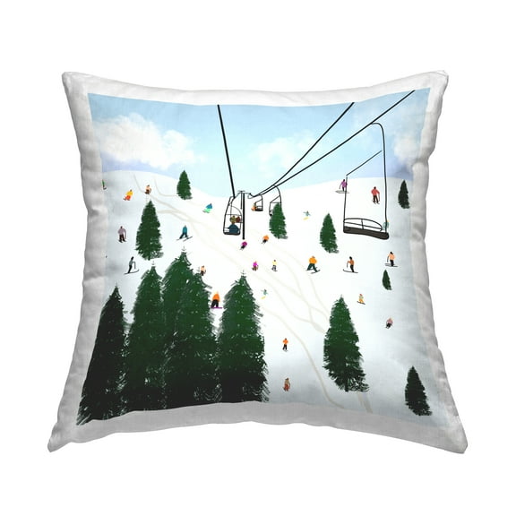 Stupell Industries Busy Ski Slopes Lift Winter Sports Scenery Design by Ashley Singleton Throw Pillow