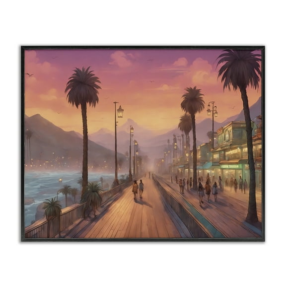 Stupell Industries Busy Tropical Boardwalk Landscape & Nature Painting Black Framed Art Print Wall Art, 14 x 11