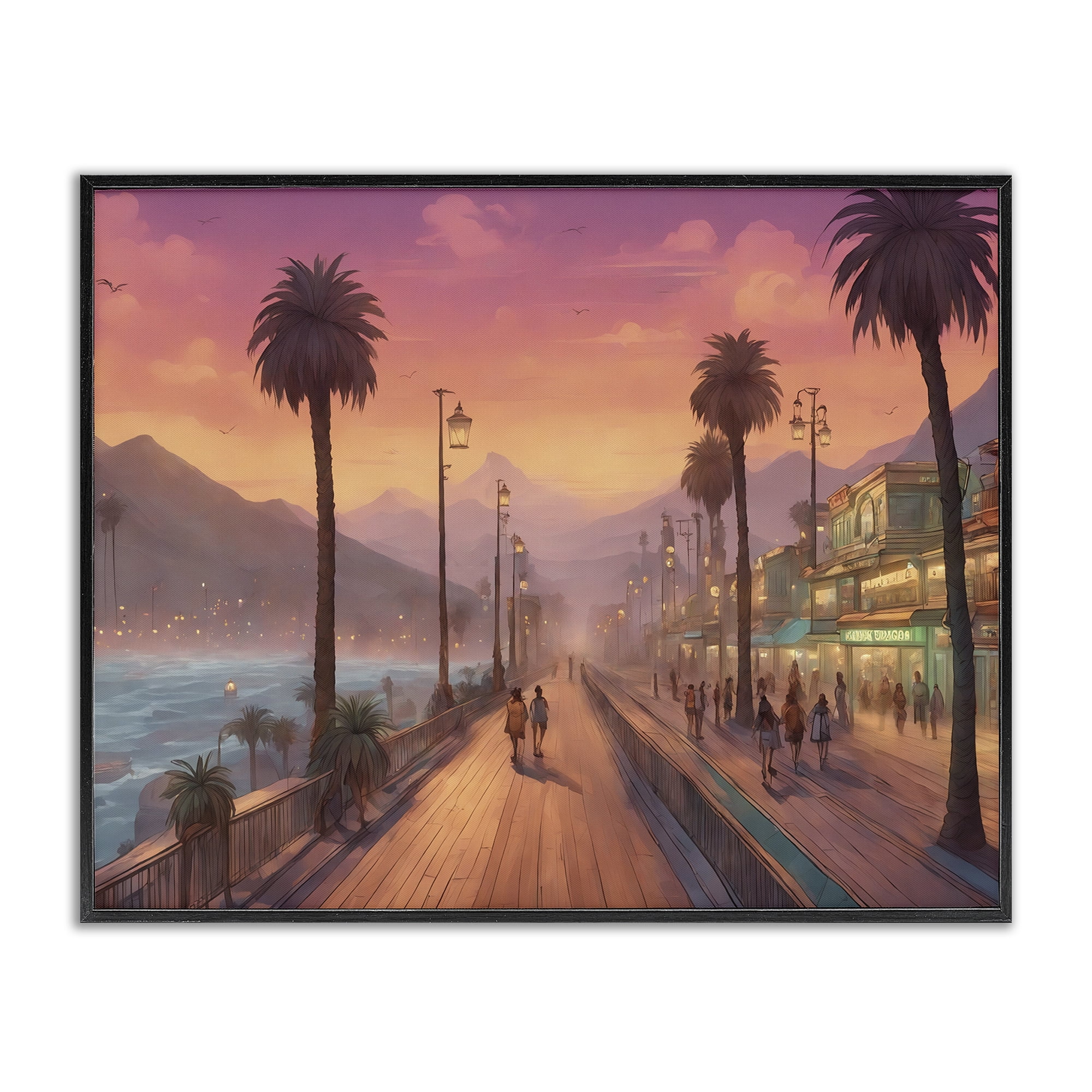 Stupell Industries Busy Tropical Boardwalk Landscape & Nature Painting Black Framed Art Print Wall Art, 30 x 24