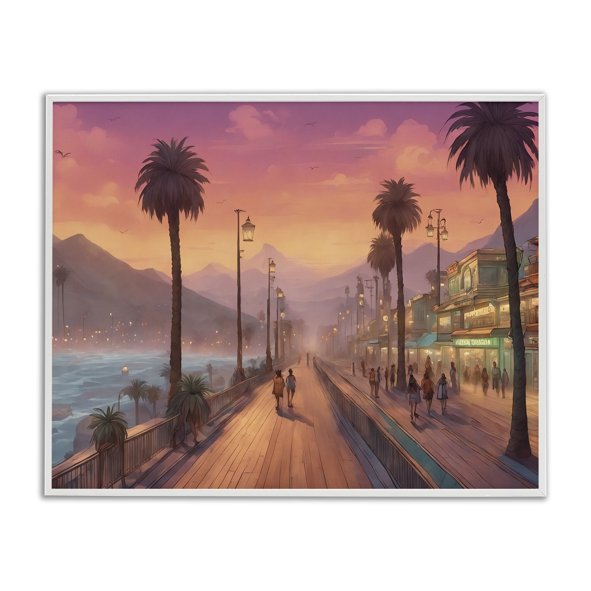 Stupell Industries Busy Tropical Boardwalk Landscape & Nature Painting White Framed Art Print Wall Art, 30 x 24