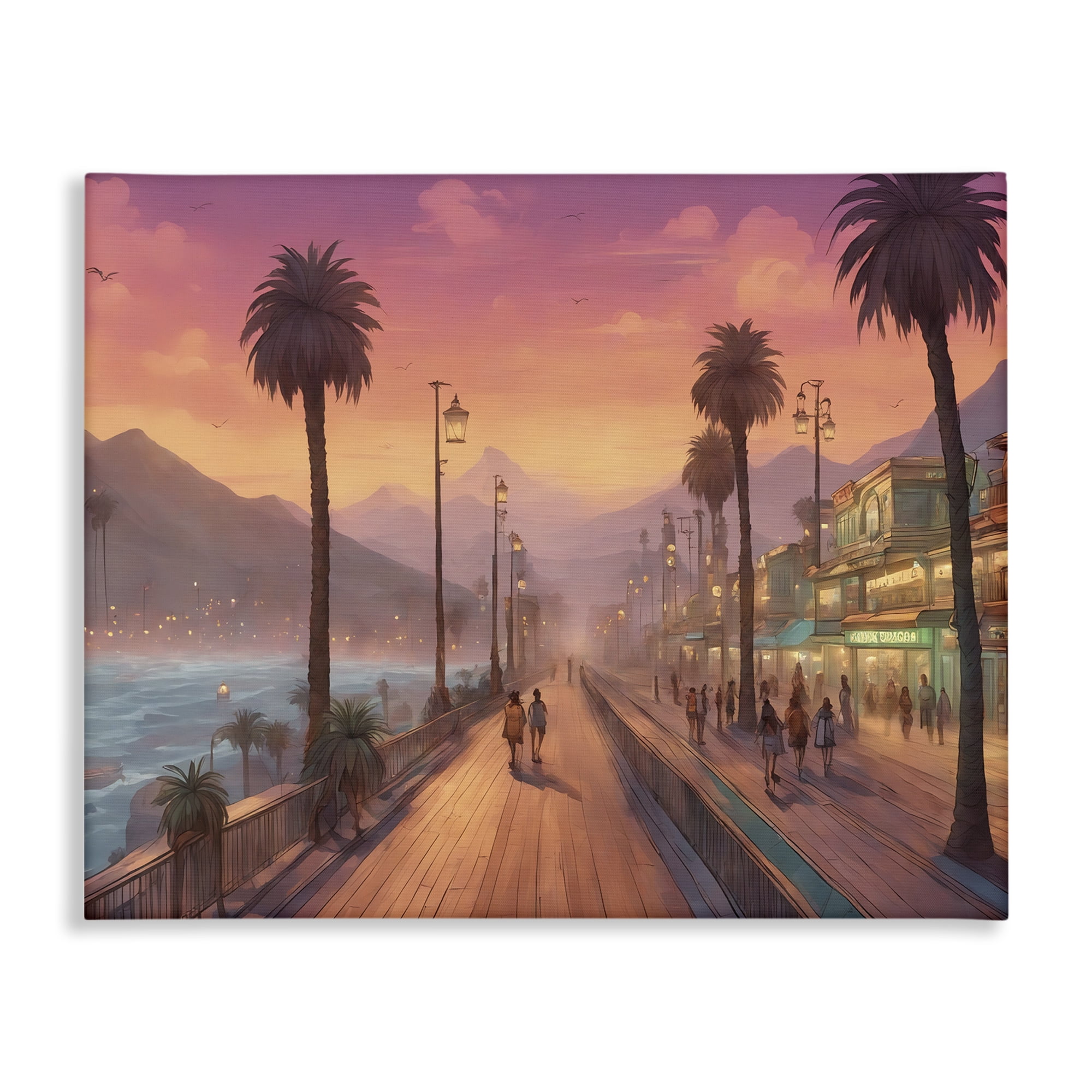 Stupell Industries Busy Tropical Boardwalk Landscape & Nature Painting Wrapped Canvas Art Print Wall Art, 48 x 36