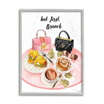 Stupell Industries But First Brunch Phrase Glam Breakfast Table Beauty & Fashion Painting Gray Framed Art Print Wall Art, 11 x 14