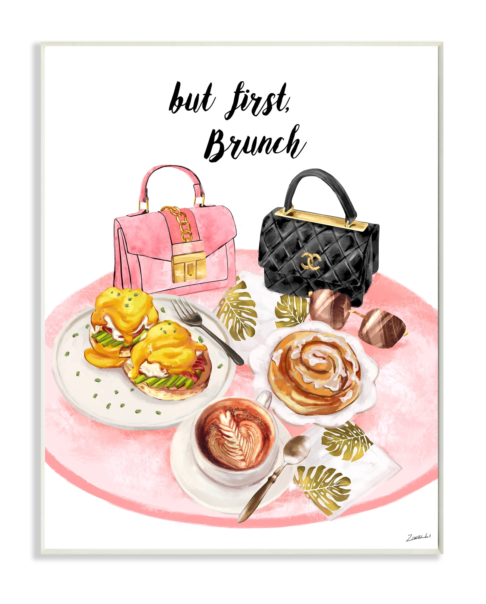 Stupell Industries But First Brunch Phrase Glam Breakfast Table Wall Plaque, 10 x 15, Design by Ziwei Li