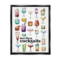 Stupell Industries But First Cocktails Food & Beverage Painting Black Floater Framed Canvas Art Print Wall Art, 17 x 21