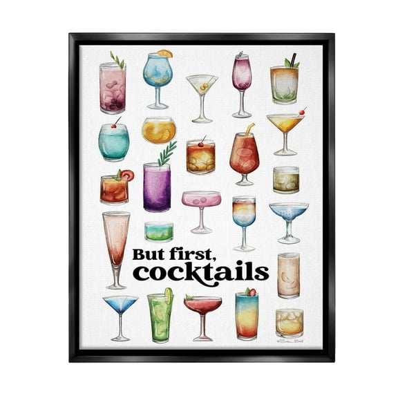 Stupell Industries But First Cocktails Food & Beverage Painting Black Floater Framed Canvas Art Print Wall Art, 17 x 21