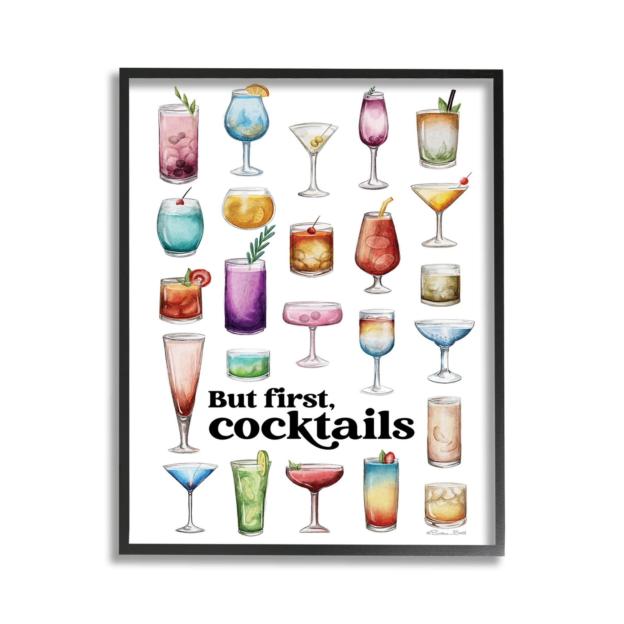 Stupell Industries But First Cocktails Food & Beverage Painting Black Framed Art Print Wall Art, 11 x 14
