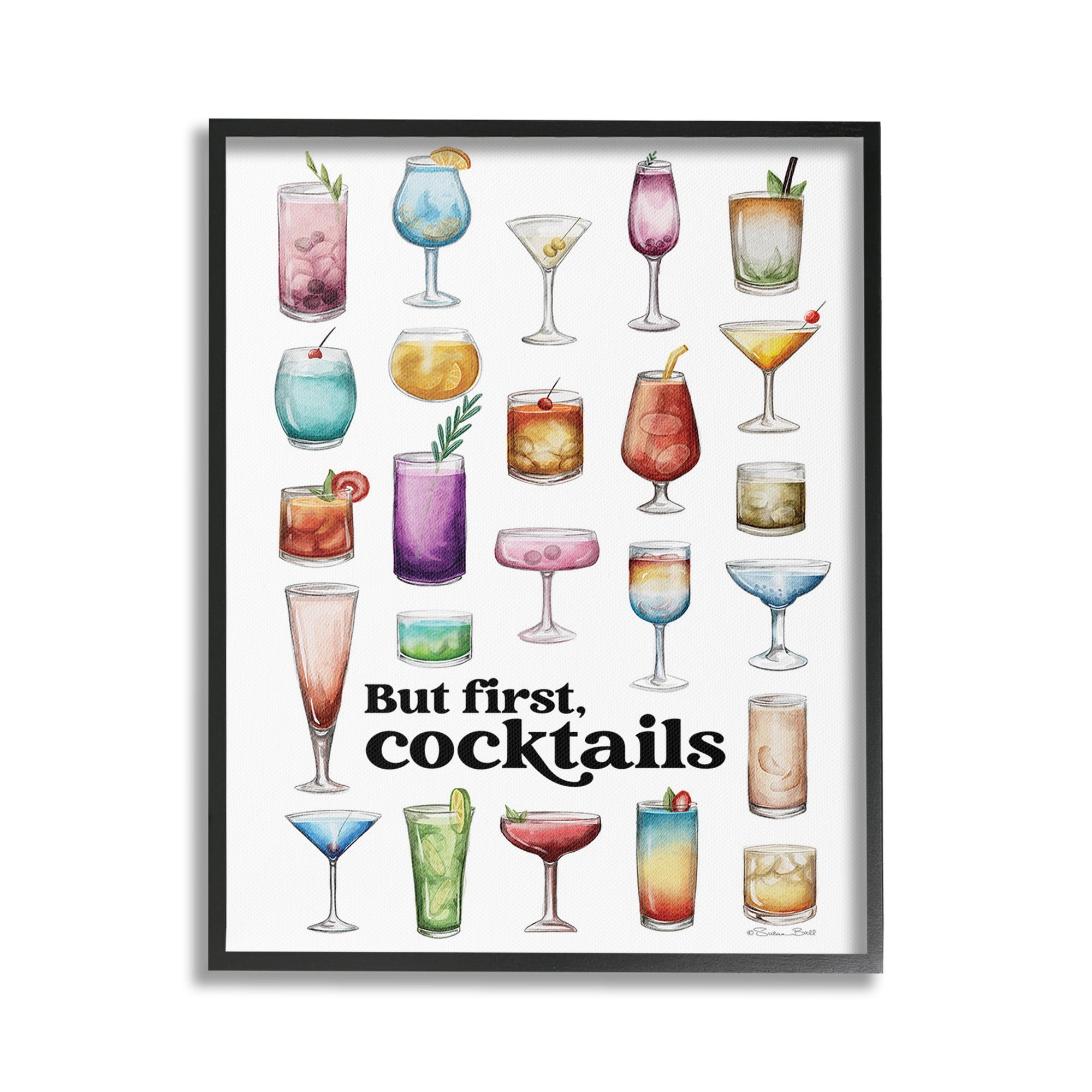 Stupell Industries But First Cocktails Food & Beverage Painting Black Framed Art Print Wall Art, 24 x 30