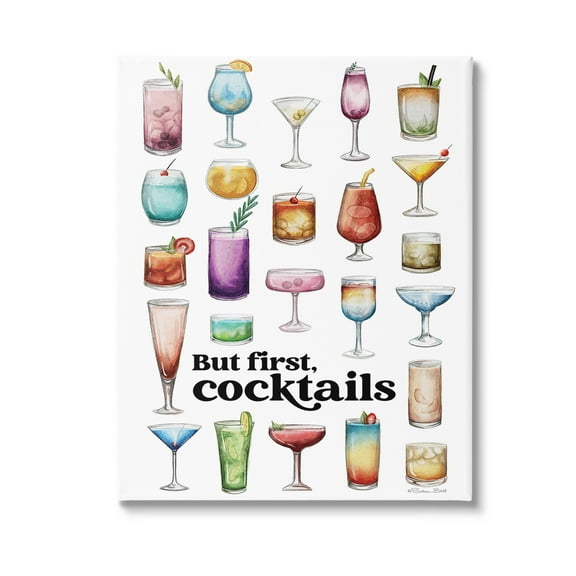 Stupell Industries But First Cocktails Food & Beverage Painting Gallery Wrapped Canvas Art Print Wall Art, 16 x 20