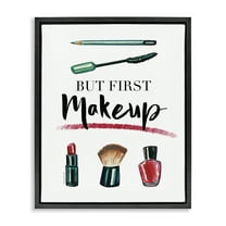 Stupell Industries But First Makeup Beauty & Fashion Painting Black Floater Framed Art Print Wall Art, 17 x 21