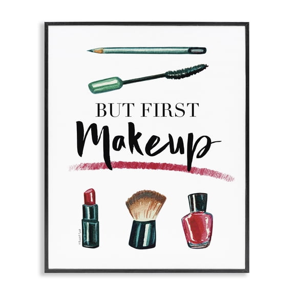 Stupell Industries But First Makeup Beauty & Fashion Painting Black Framed Art Print Wall Art, 24 x 30
