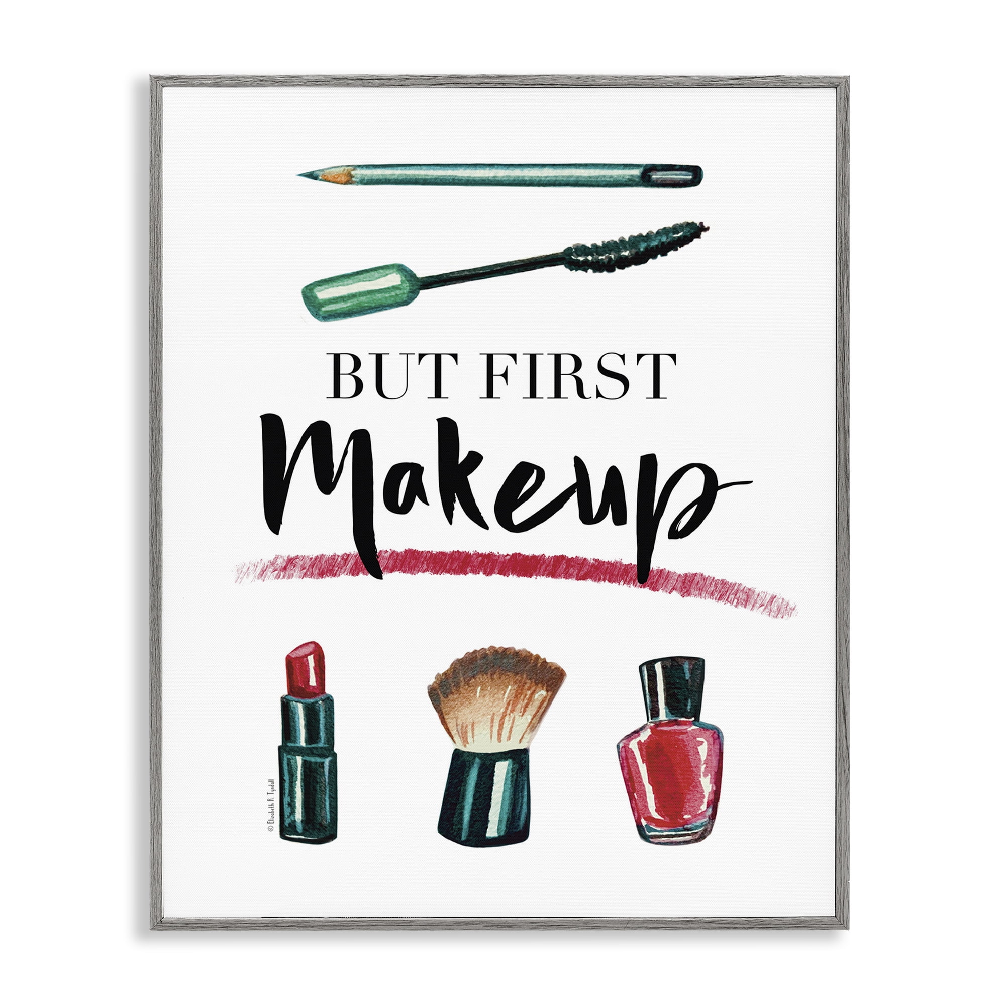 Stupell Industries But First Makeup Beauty & Fashion Painting Gray Framed Art Print Wall Art, 16 x 20