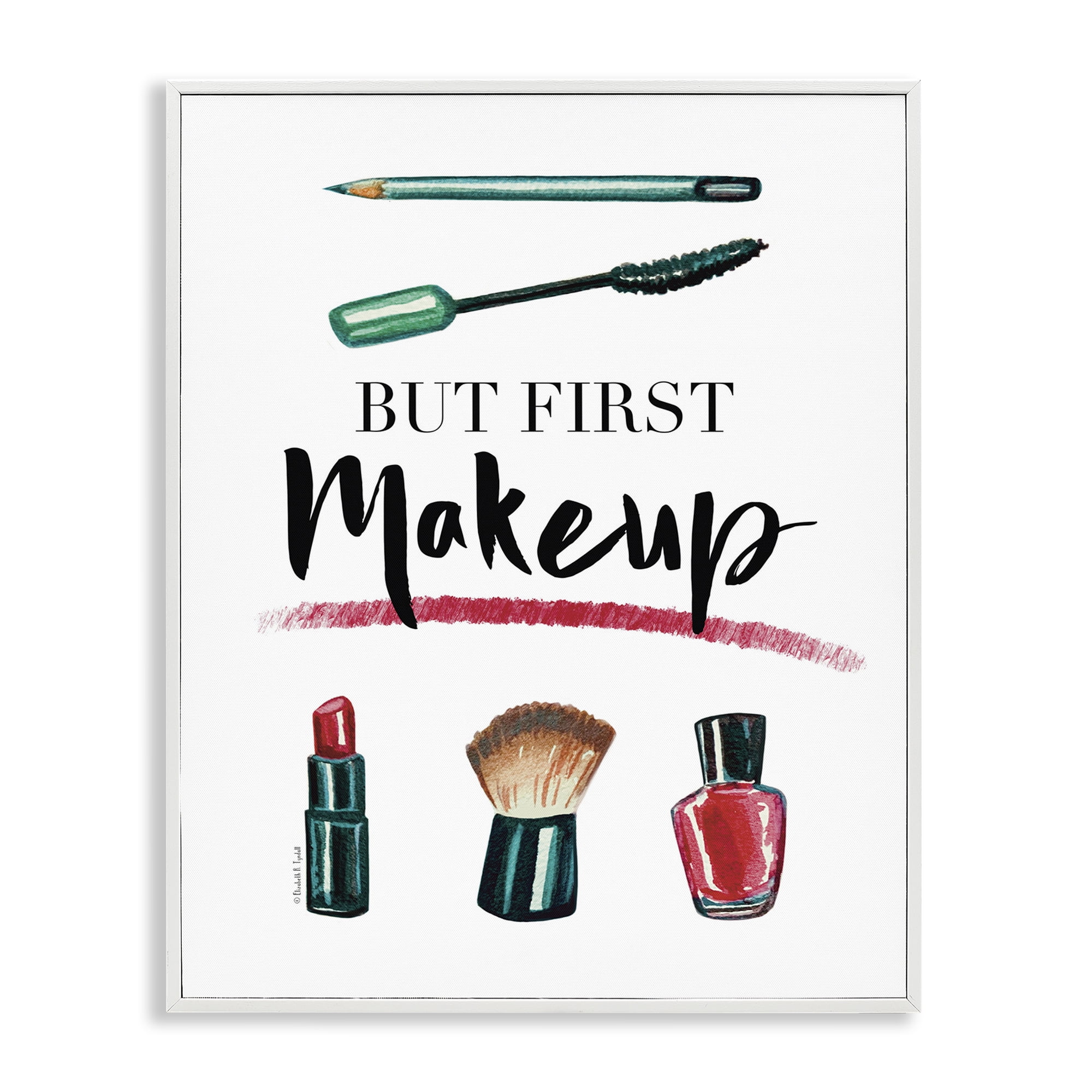 Stupell Industries But First Makeup Beauty & Fashion Painting White Framed Art Print Wall Art, 11 x 14