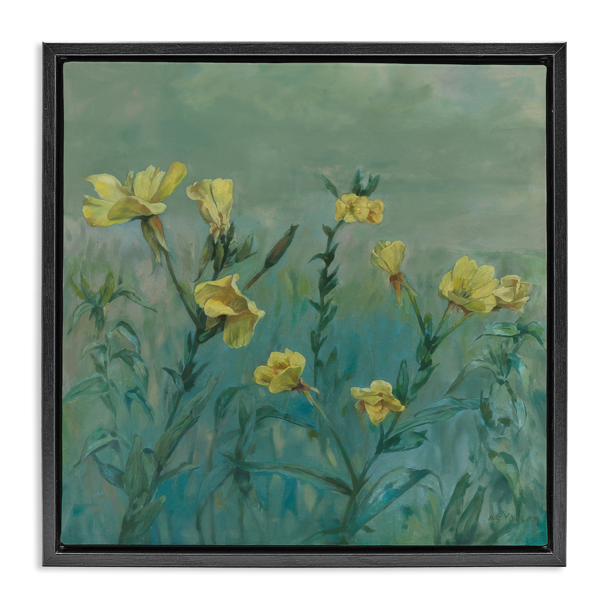 Stupell Industries Buttercup Flower Field Landscape & Nature Painting Black Floater Framed Canvas Art Print Wall Art, 25 x 25