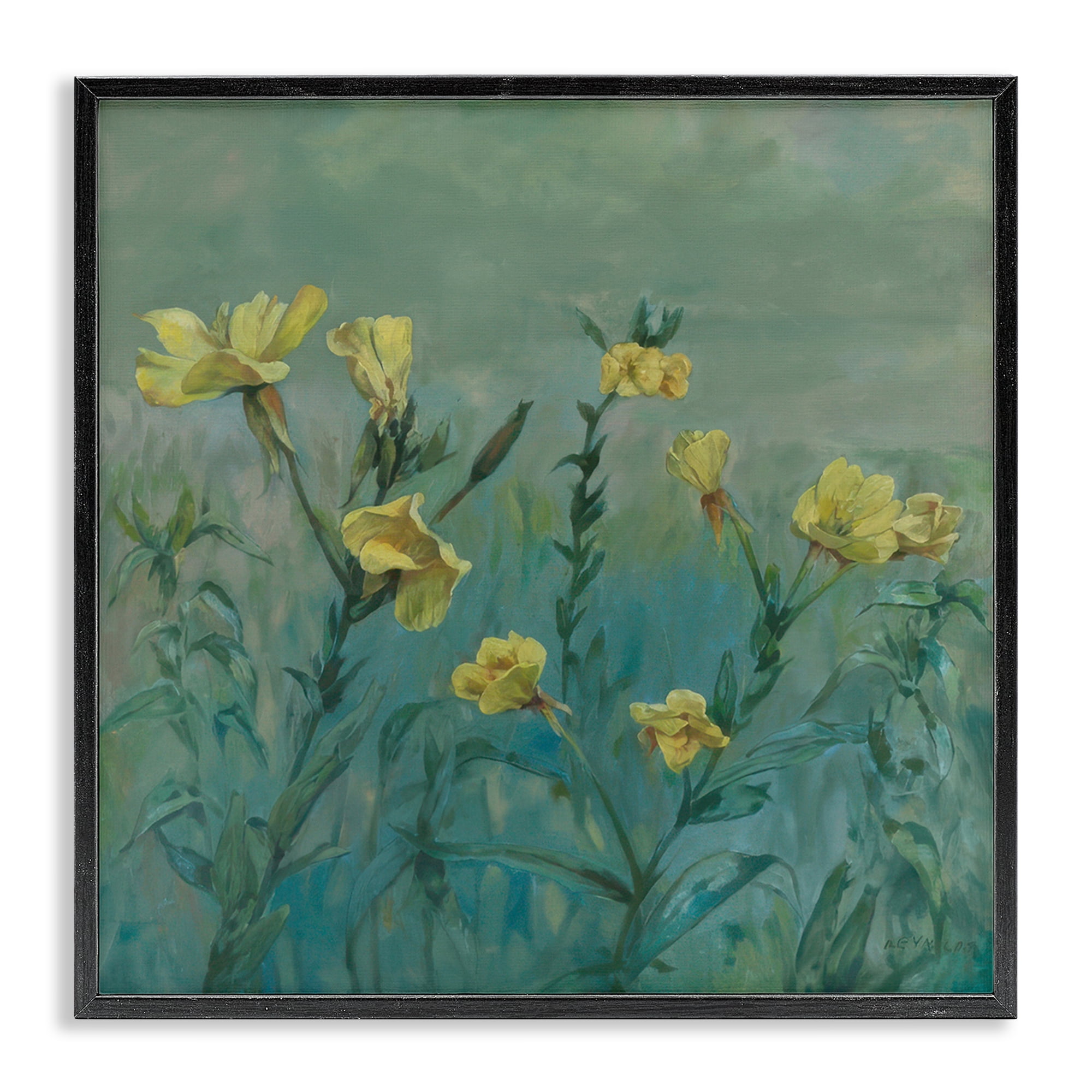 Stupell Industries Buttercup Flower Field Landscape & Nature Painting Black Framed Art Print Wall Art, 12 x 12