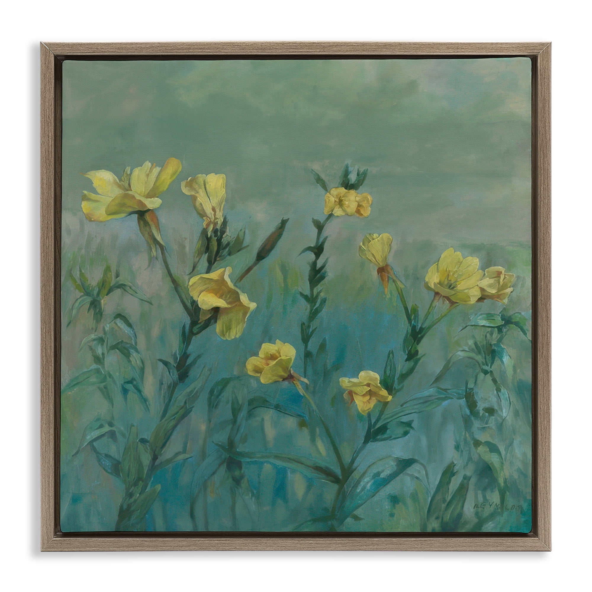 Stupell Industries Buttercup Flower Field Landscape & Nature Painting Brown Floater Framed Canvas Art Print Wall Art, 25 x 25